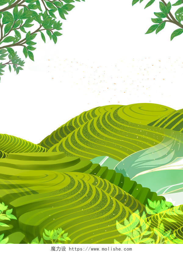 绿色手绘卡通茶山茶叶春茶节元素PNG素材